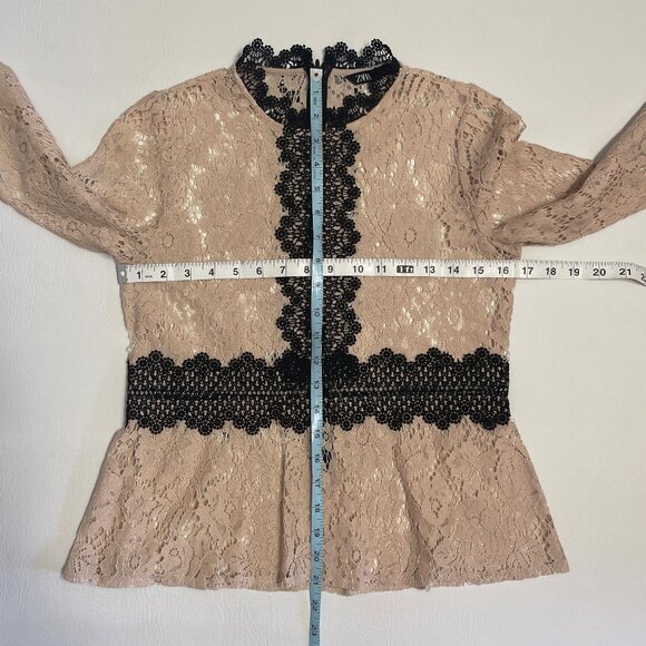 ZARA Lace Sheer Top XS Beige Black Floral High Neck Victorian Romantic Boho Lacy - Picture 10 of 15